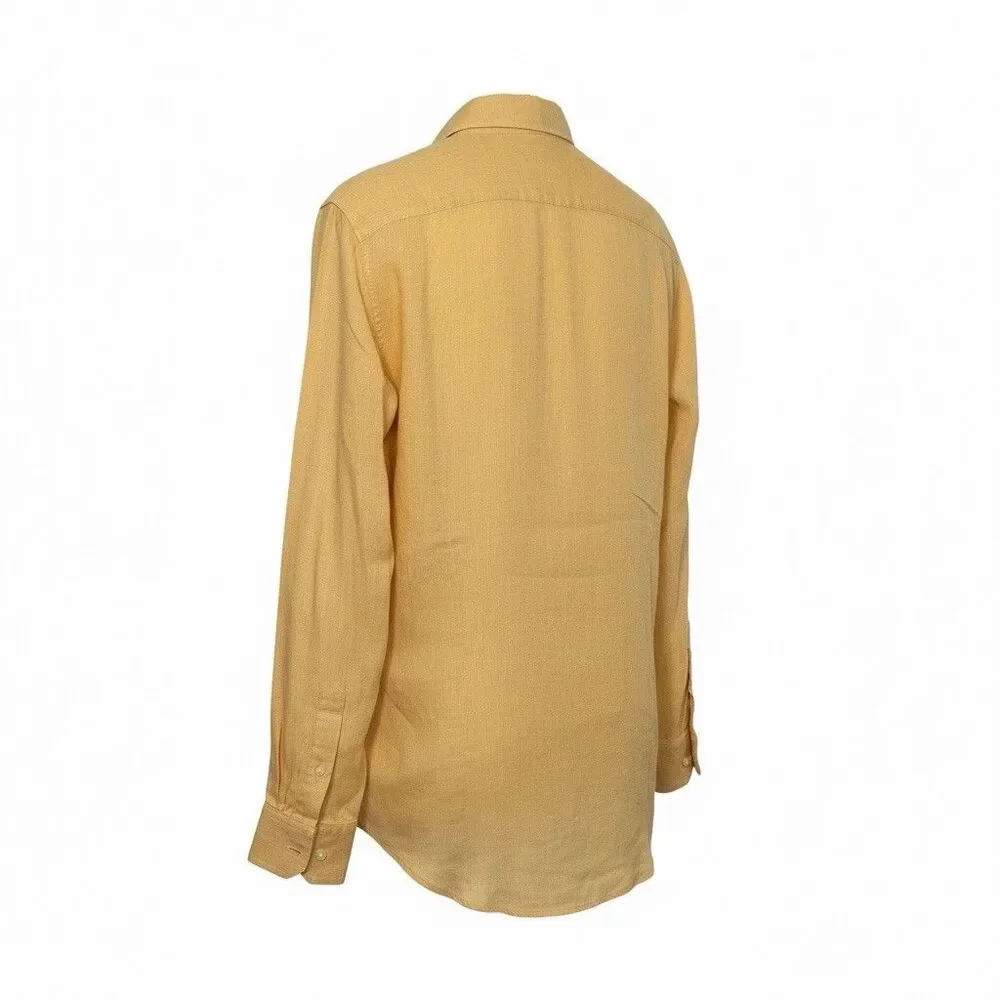 Banana Republic Men's M Linen Long Sleeve Button Up Shirt Yellow Peach Peach